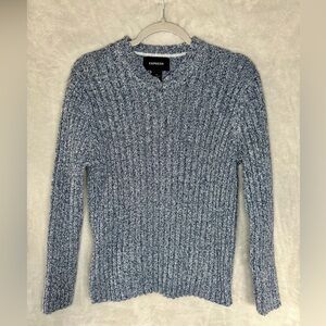 Express Heathered Blue V-Neck Sweater